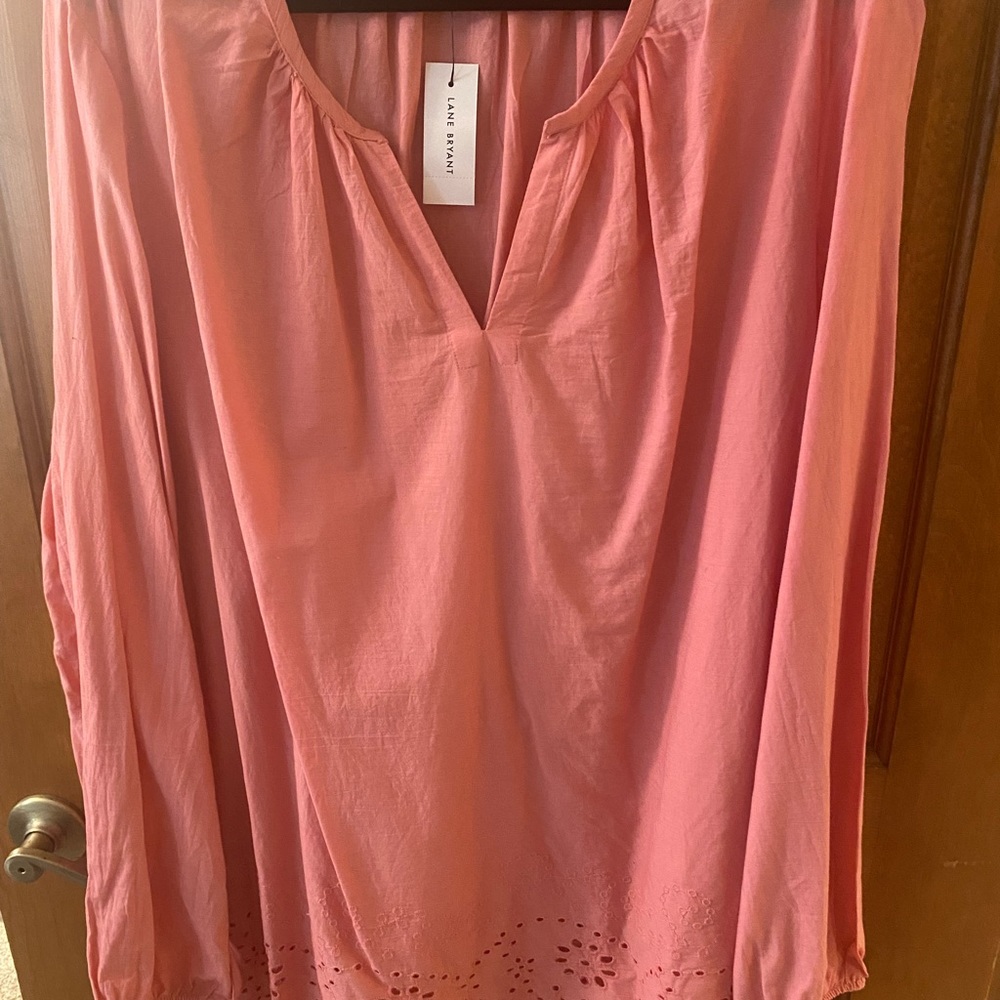 Lane Bryant 100% cotton long sleeve pink tunic